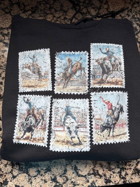 BUCKING BULL POST CARD STAMP STYLE