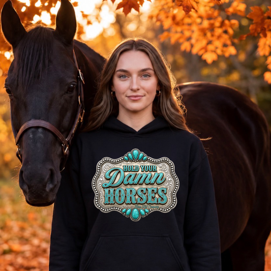 Hold Your Damn Horses Buckle Design